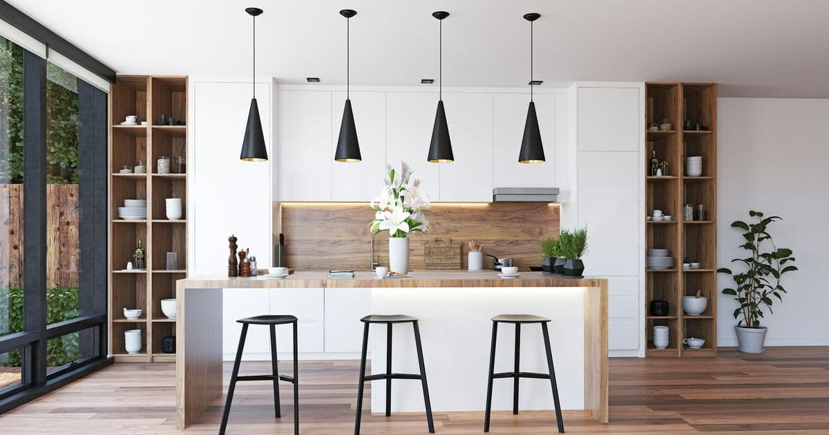 Wohntheke in Weiß und Holz