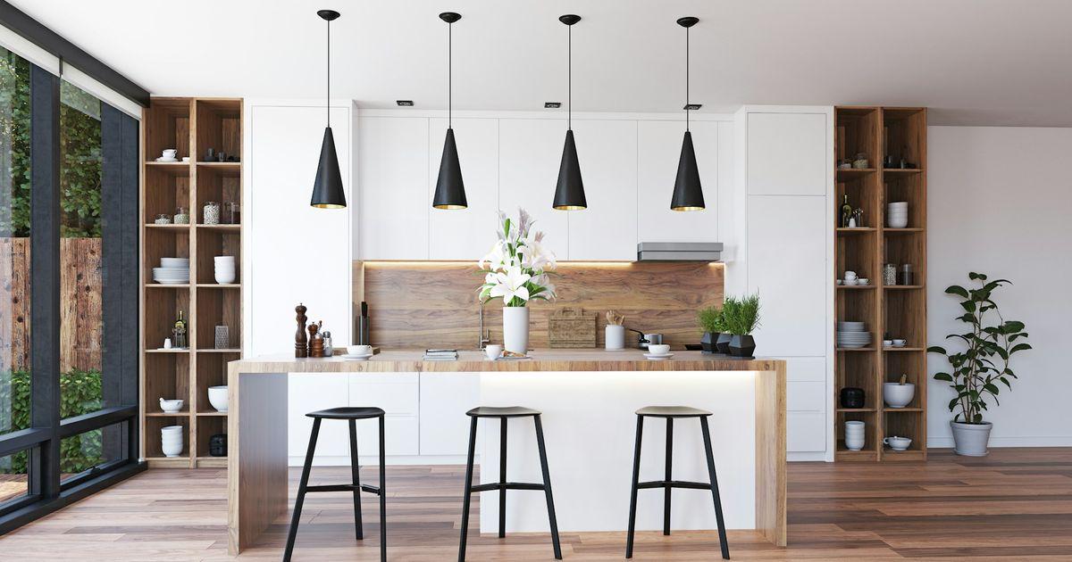 Theke in Holz und Weiß