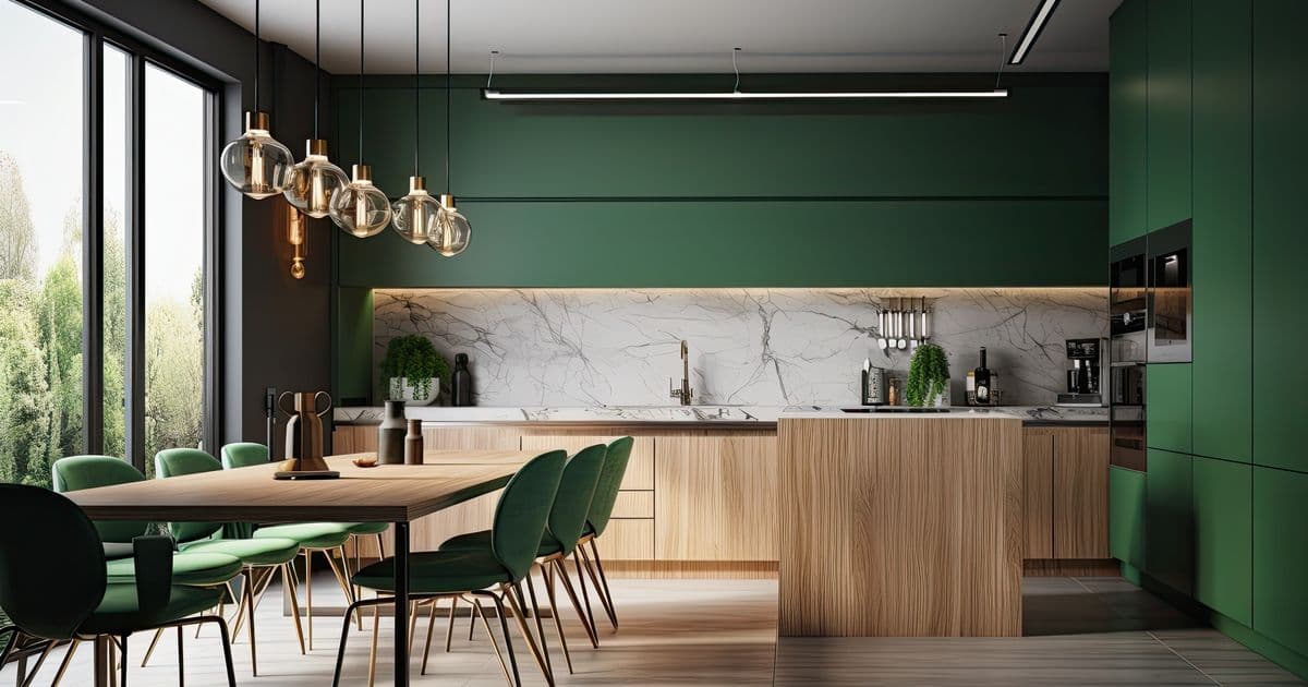 Küche in Grün und Holzoptik